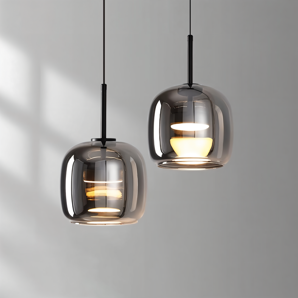 Suspension en verre noir-gris – design élégant en forme de coupe avec lumière chaude
