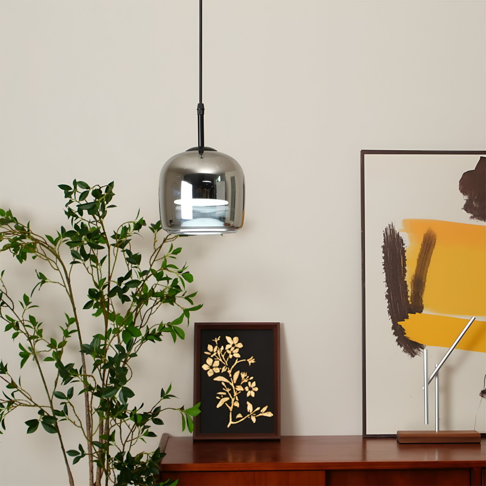 Suspension en verre noir-gris – design élégant en forme de coupe avec lumière chaude