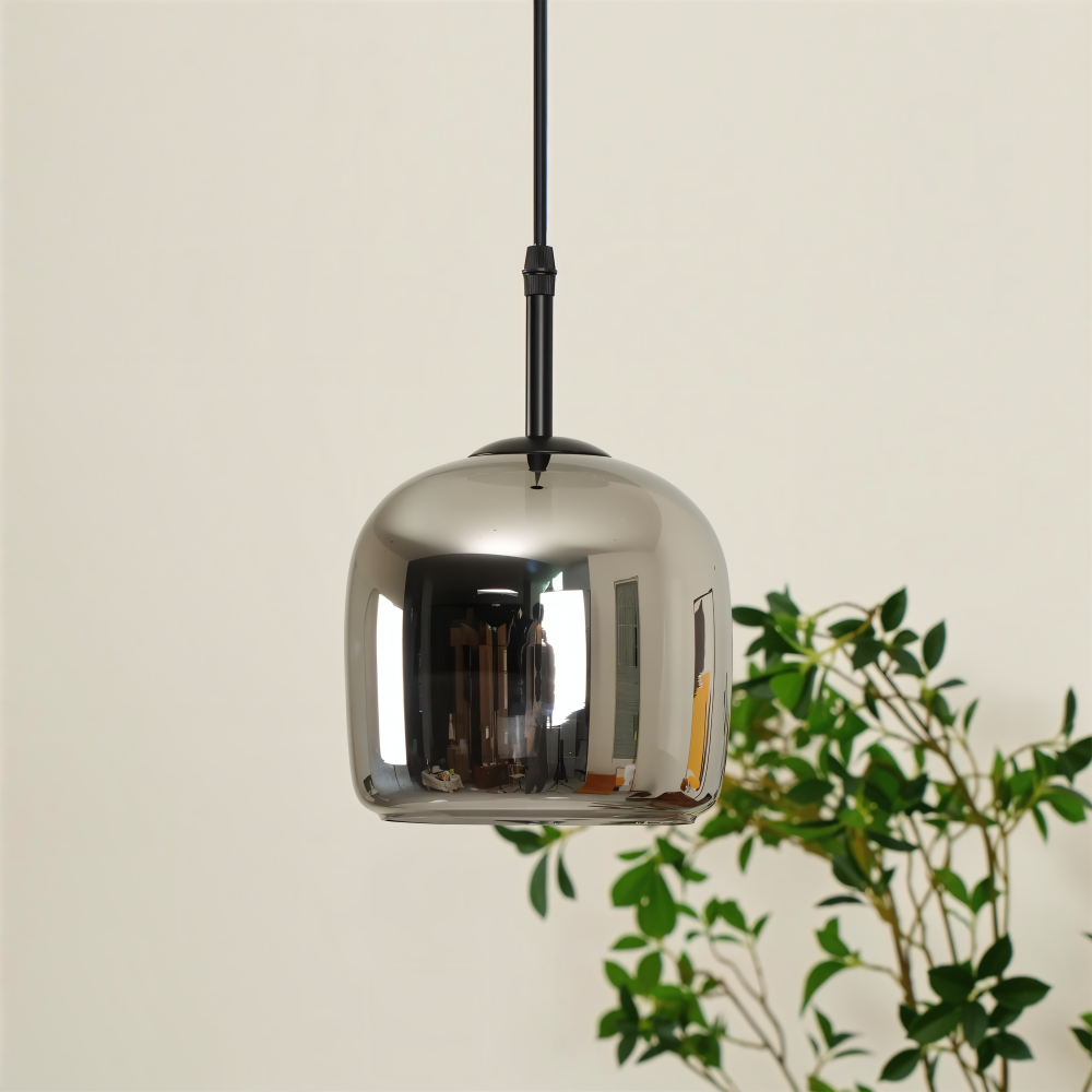 Suspension en verre noir-gris – design élégant en forme de coupe avec lumière chaude