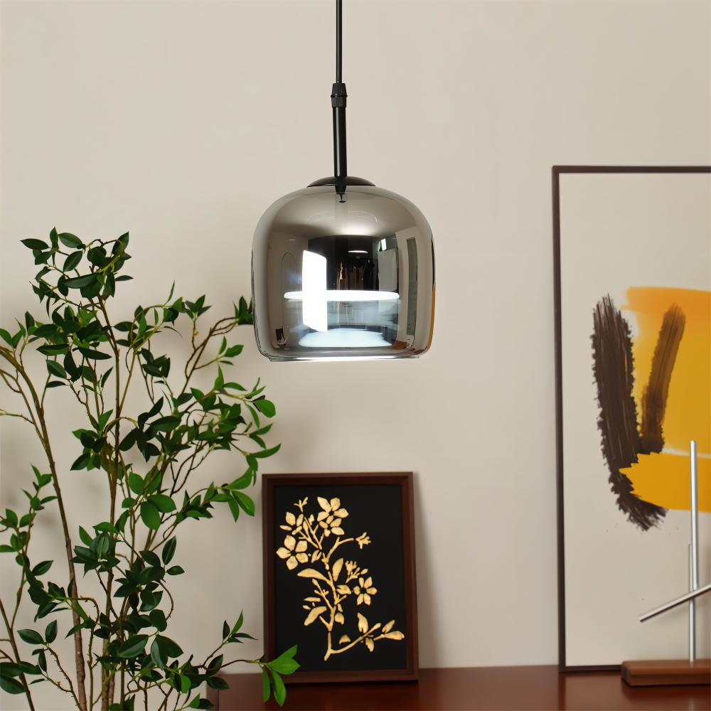 Suspension en verre noir-gris – design élégant en forme de coupe avec lumière chaude