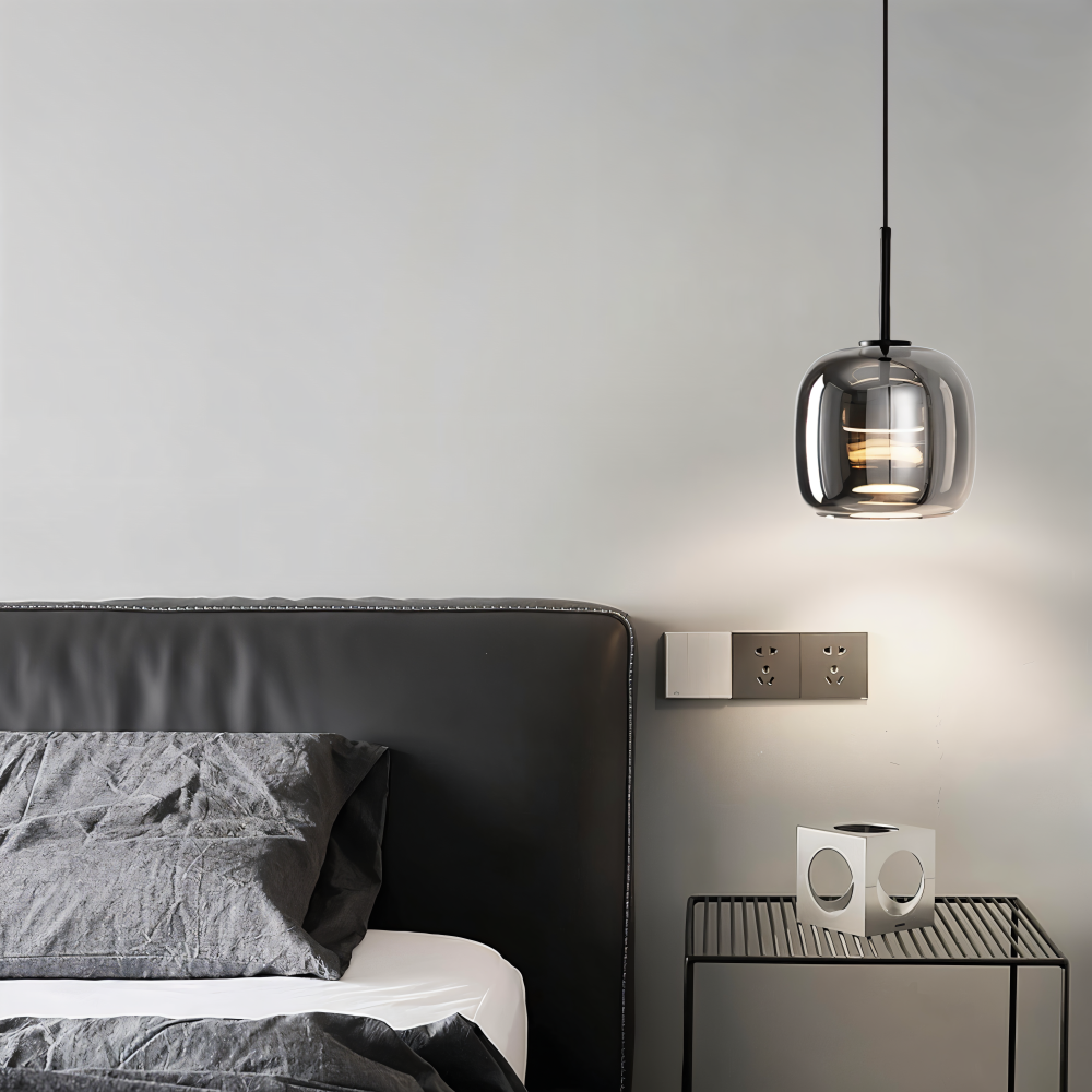 Suspension en verre noir-gris – design élégant en forme de coupe avec lumière chaude