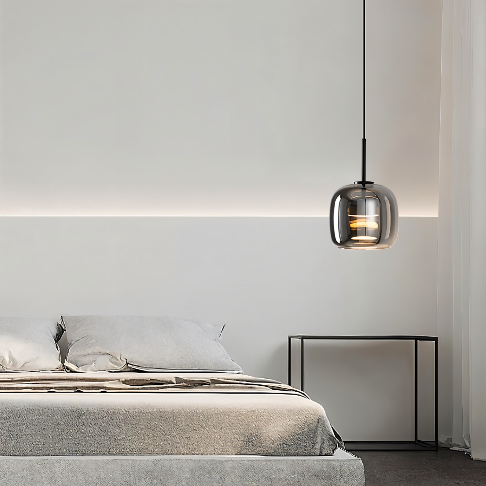 Suspension en verre noir-gris – design élégant en forme de coupe avec lumière chaude
