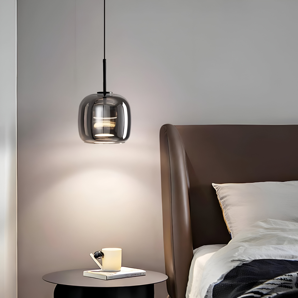 Suspension en verre noir-gris – design élégant en forme de coupe avec lumière chaude