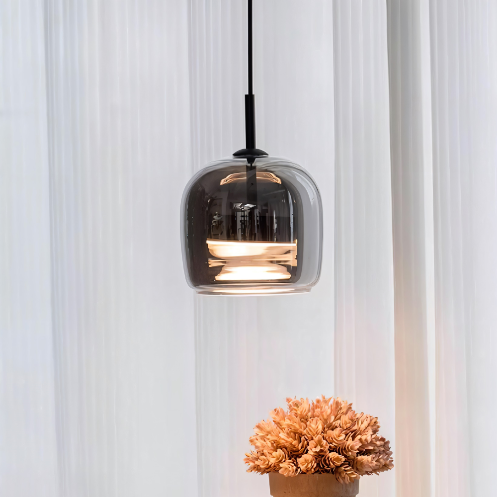 Suspension en verre noir-gris – design élégant en forme de coupe avec lumière chaude
