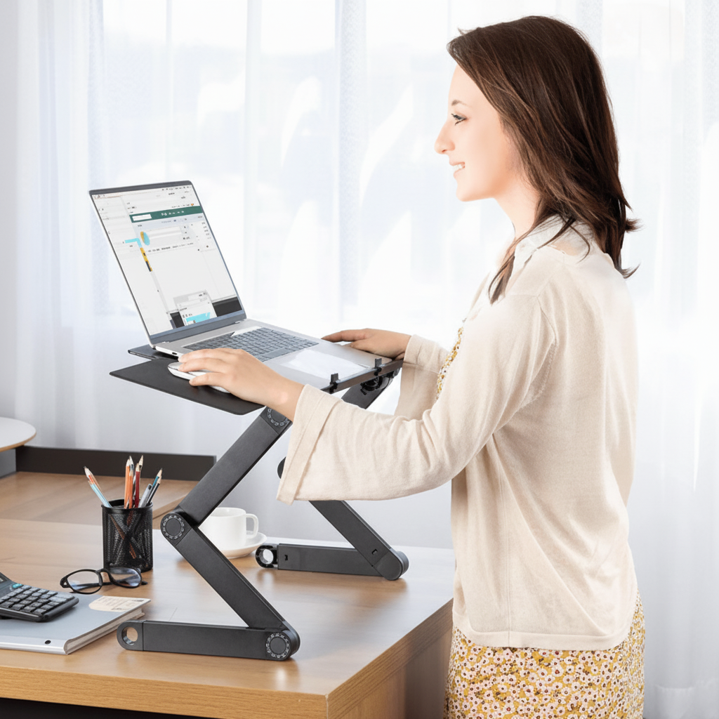 TECHLIFT - Support d'ordinateur portable ergonomique réglable avec tapis de souris détachable