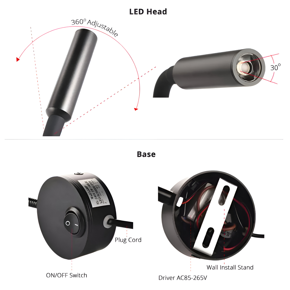 Lampe murale LED avec col de cygne – lampe de lecture réglable pour le lit
