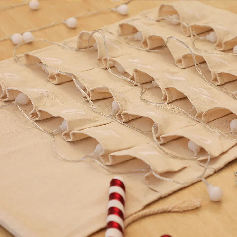 Calendrier de l'Avent en Coton avec 24 Poches – Décoration de Noël Durable et Réutilisable