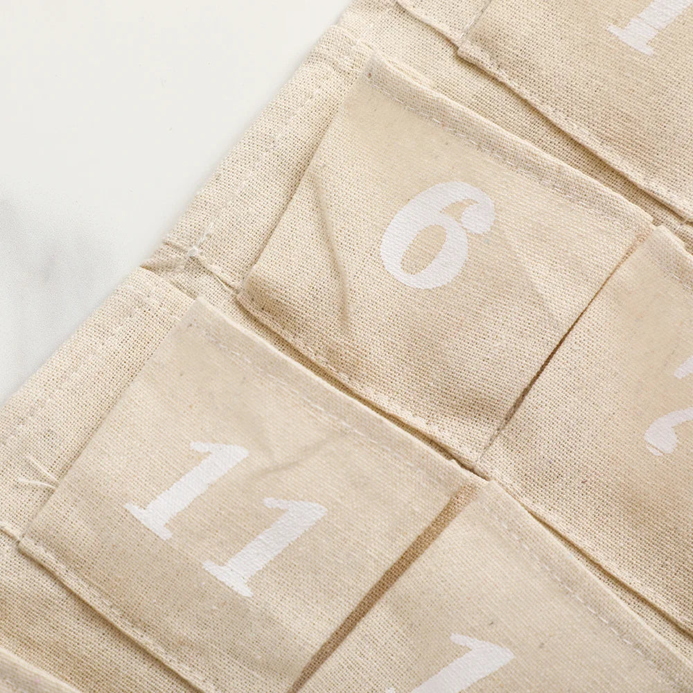 Calendrier de l'Avent en Coton avec 24 Poches – Décoration de Noël Durable et Réutilisable