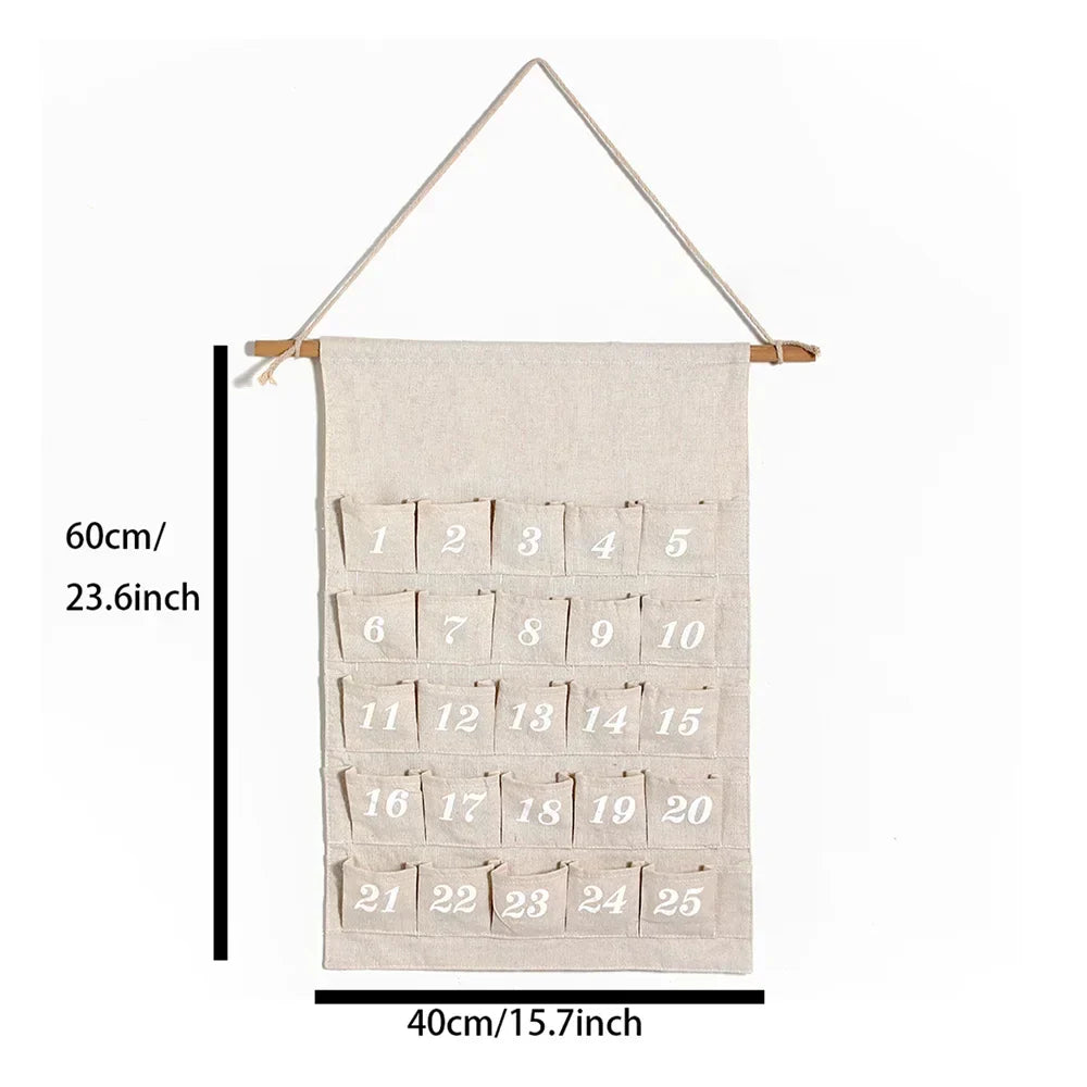 Calendrier de l'Avent en Coton avec 24 Poches – Décoration de Noël Durable et Réutilisable
