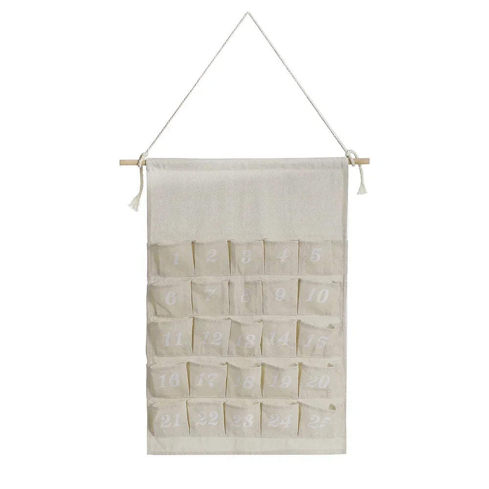 Calendrier de l'Avent en Coton avec 24 Poches – Décoration de Noël Durable et Réutilisable