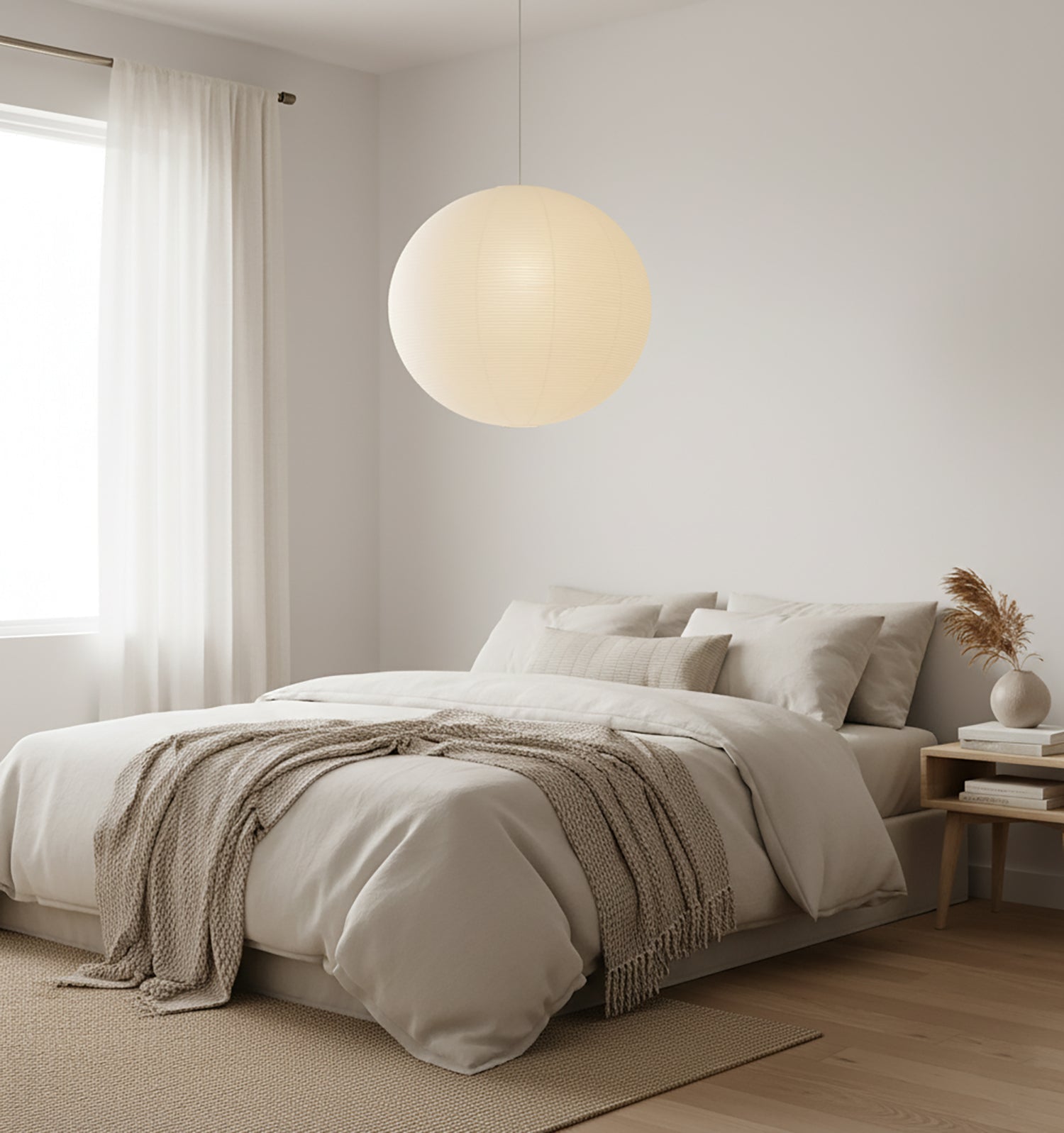 Lampe Suspendue Ronde Akari - Éclairage Suspendu Élégant avec Éclairage Ambiant