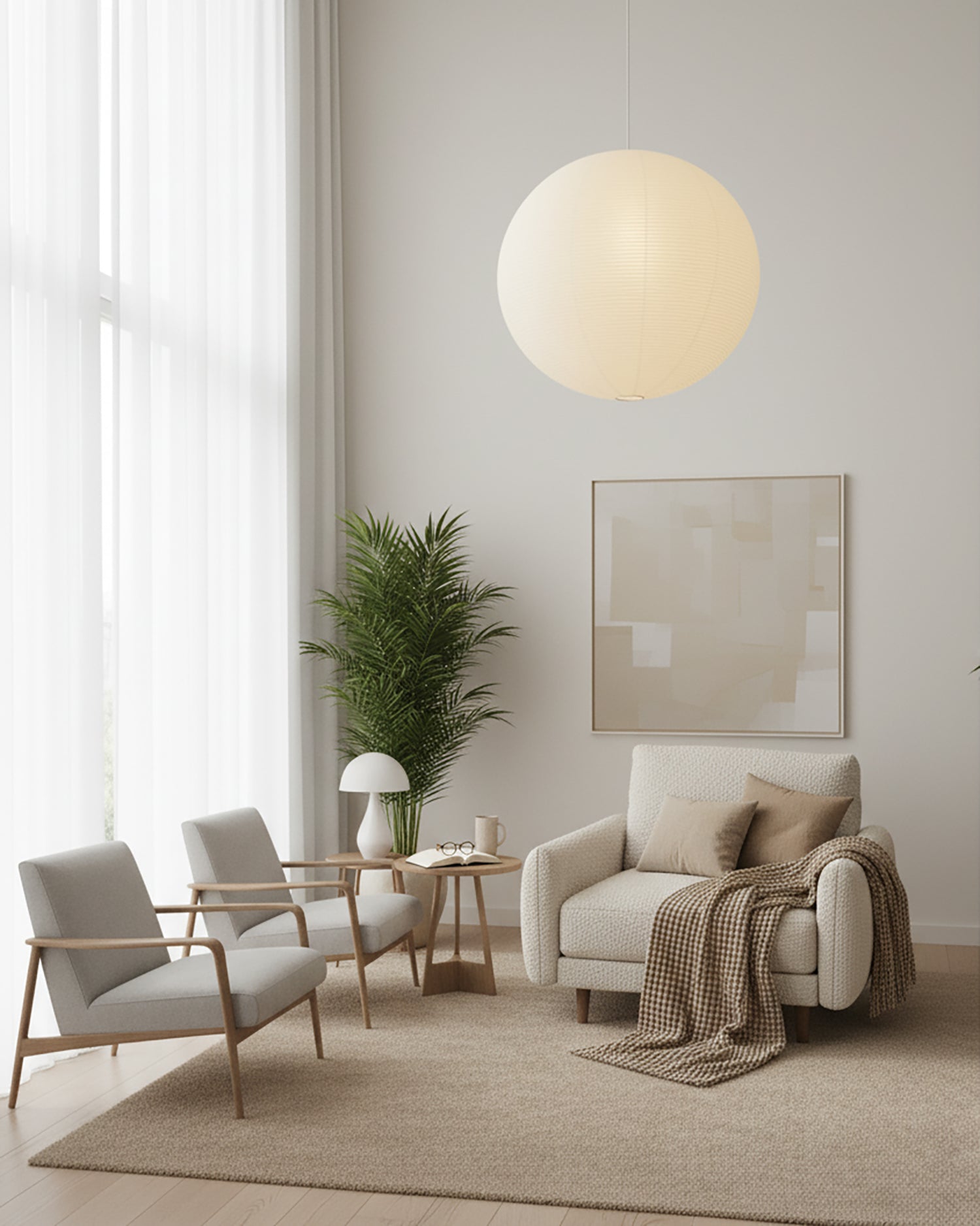 Lampe Suspendue Ronde Akari - Éclairage Suspendu Élégant avec Éclairage Ambiant