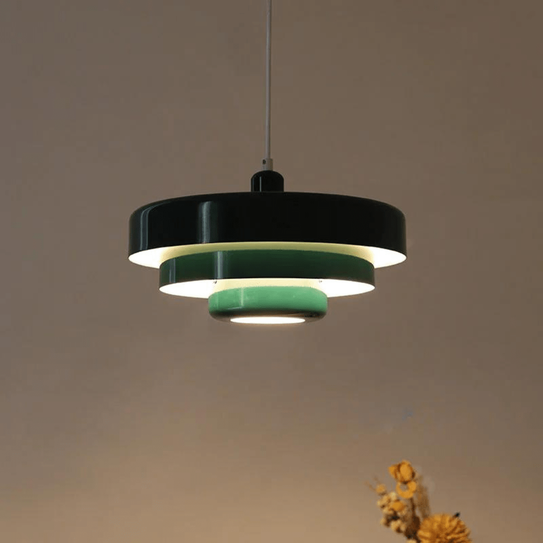 GLOWDEN - Suspension minimaliste nordique en macaron avec finition métallique mate conçue pour un éclairage ambiant doux et cosy dans des intérieurs modernes