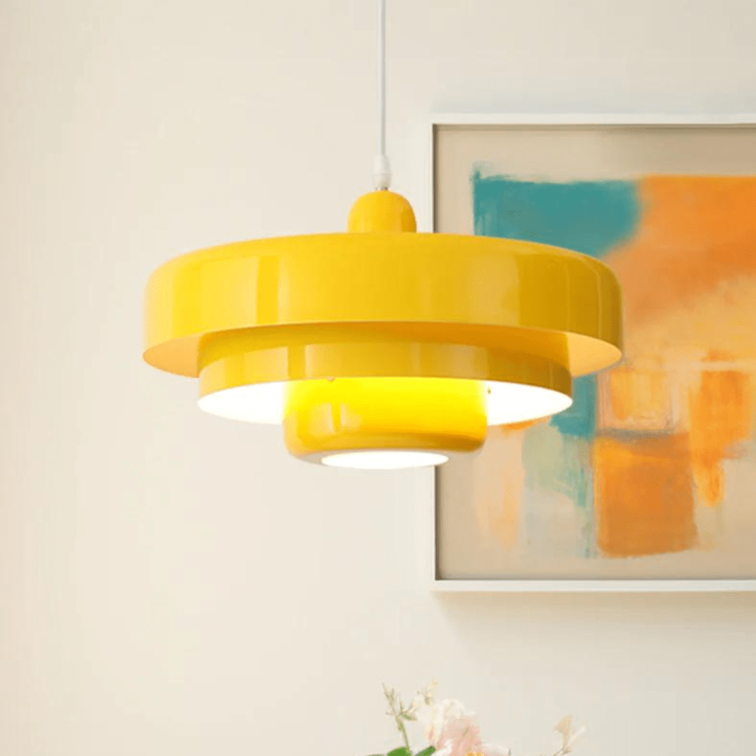 GLOWDEN - Suspension minimaliste nordique en macaron avec finition métallique mate conçue pour un éclairage ambiant doux et cosy dans des intérieurs modernes