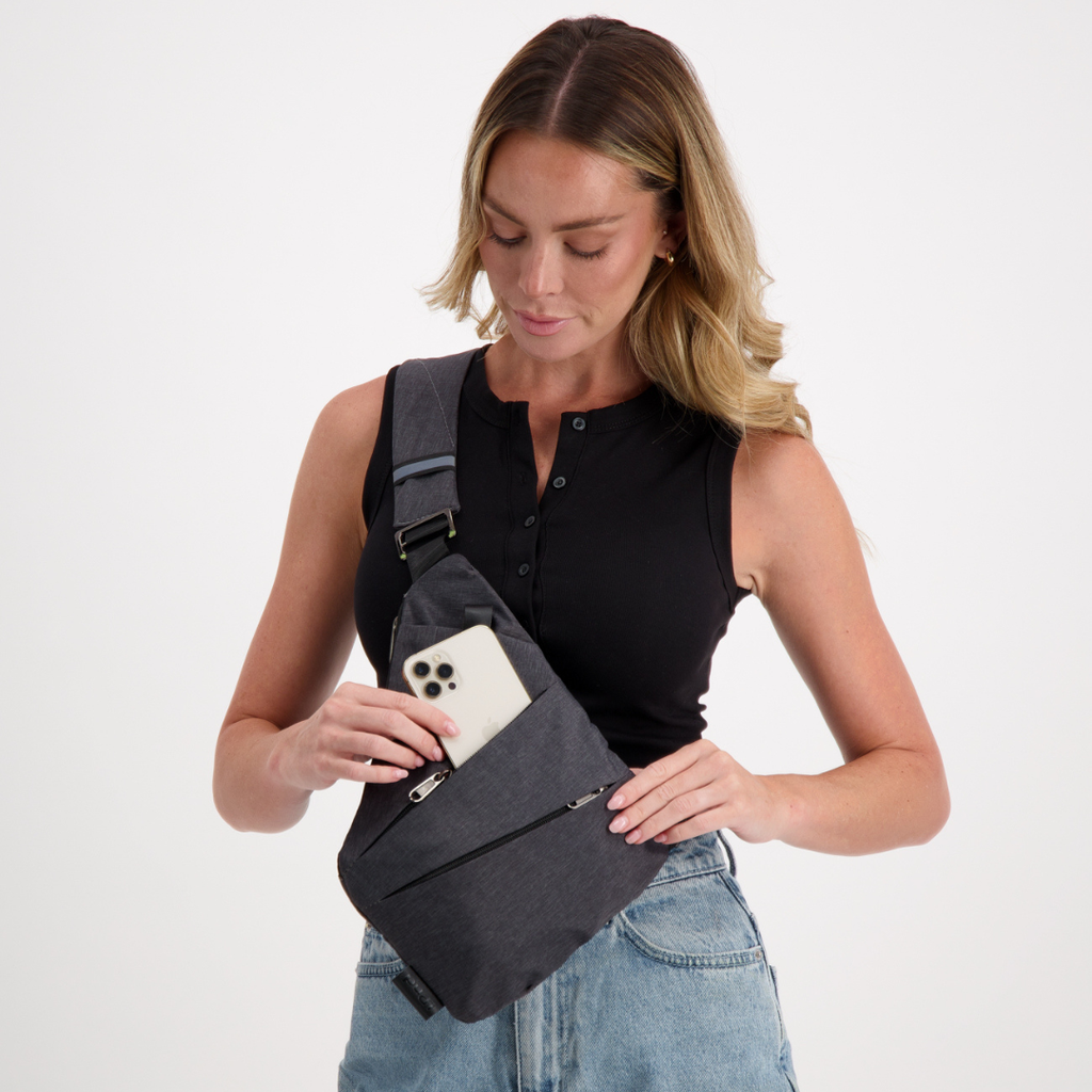VOGUELOCK - Sac bandoulière noir élégant avec protection RFID et construction imperméable