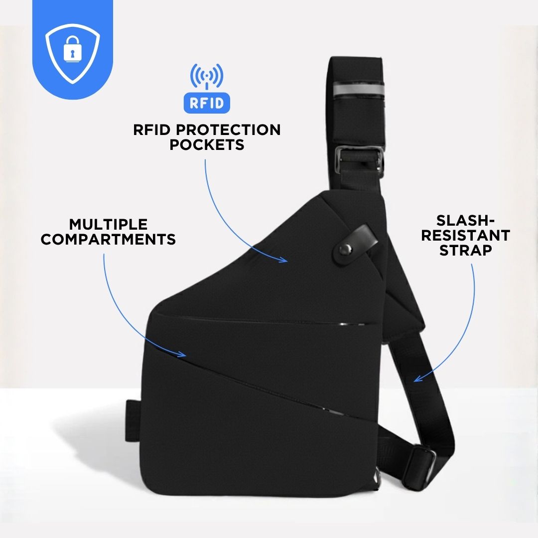 VOGUELOCK - Sac bandoulière noir élégant avec protection RFID et construction imperméable
