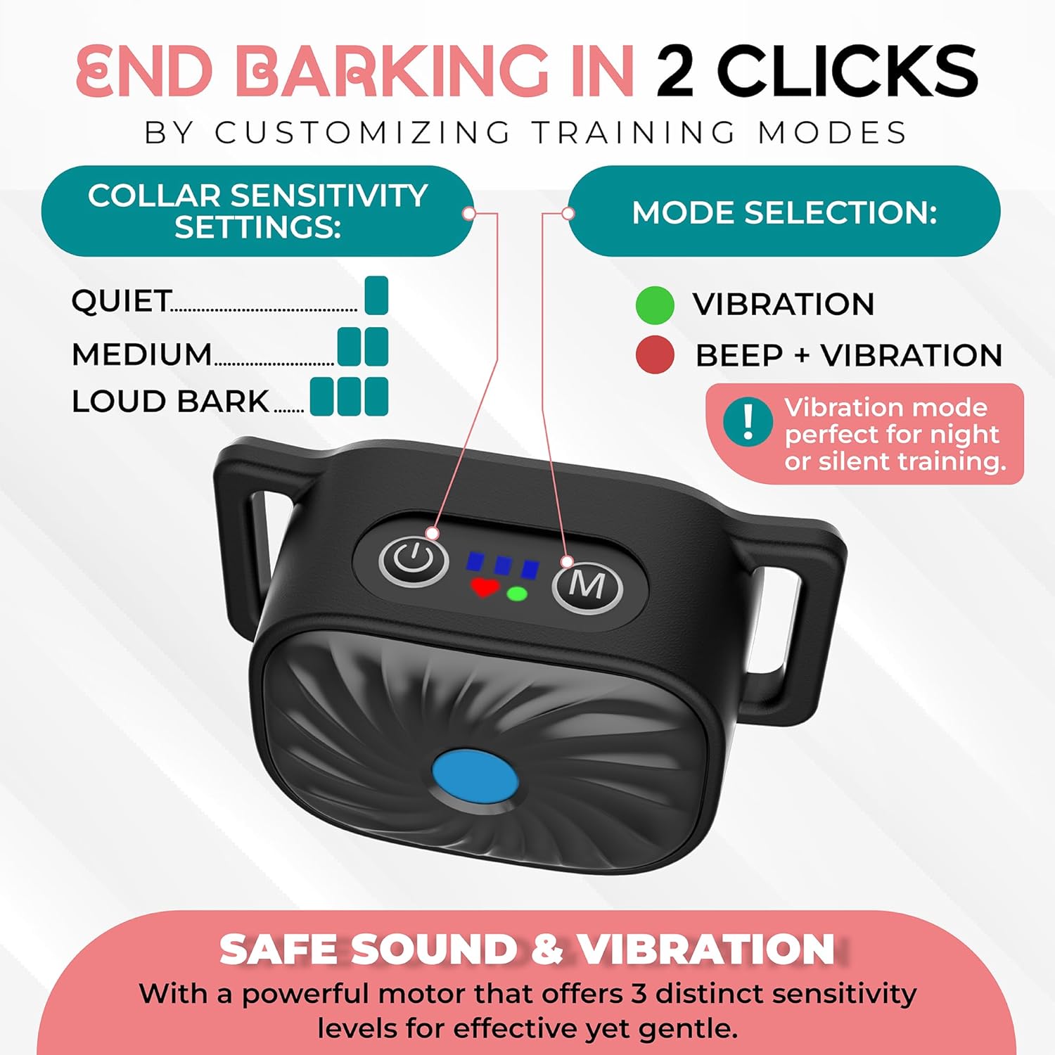 Collier anti-aboiement | Son et vibration | Détection intelligente des aboiements | BarkSense