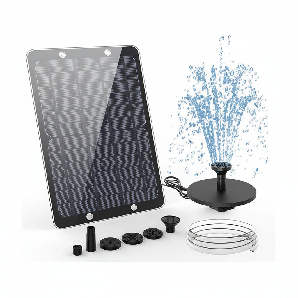 SOLARISWAVE - Kit de Pompe de Fontaine Solaire 9W avec Buses de Pulvérisation & Tuyau d'Eau pour Étang de Jardin
