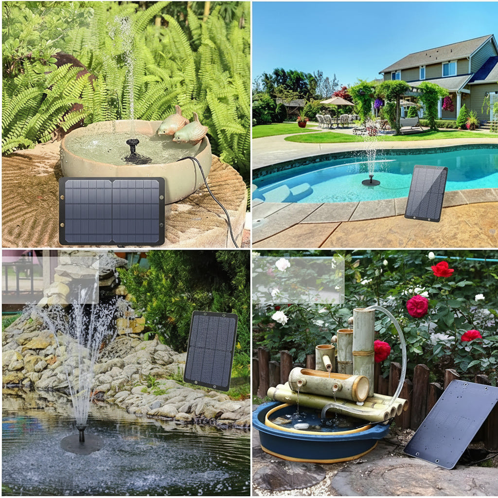 SOLARISWAVE - Kit de Pompe de Fontaine Solaire 9W avec Buses de Pulvérisation & Tuyau d'Eau pour Étang de Jardin