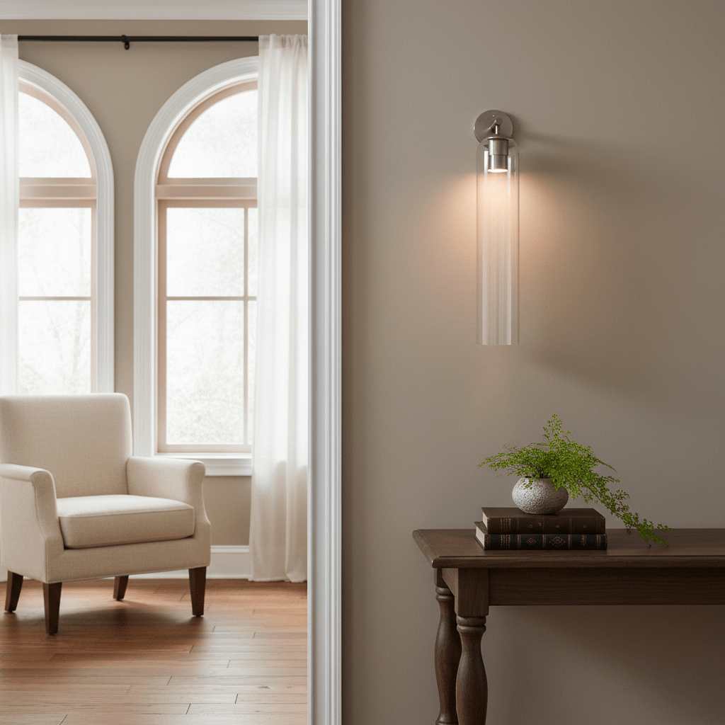Applique Murale en Verre Cylindrique avec Finition Luxe – Sconce LED Décorative pour Intérieur Moderne
