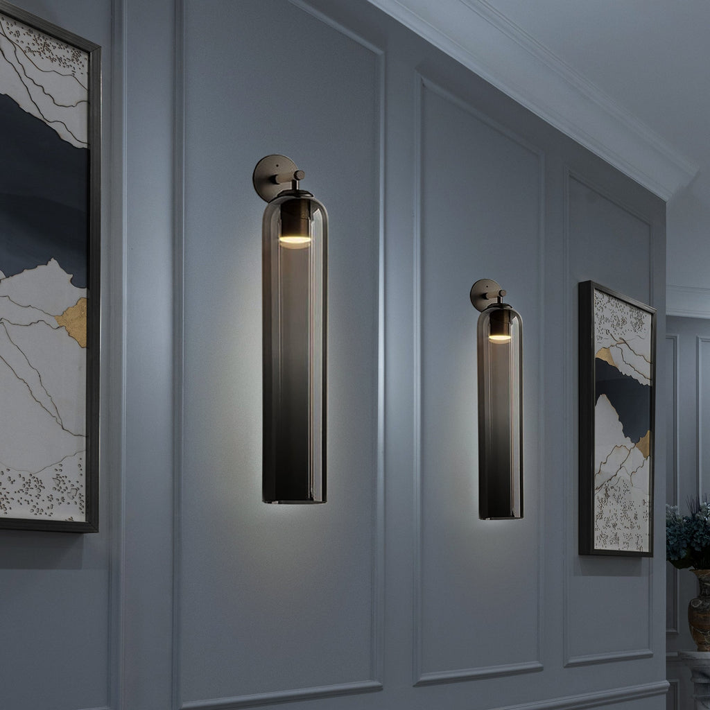 Applique Murale en Verre Cylindrique avec Finition Luxe – Sconce LED Décorative pour Intérieur Moderne