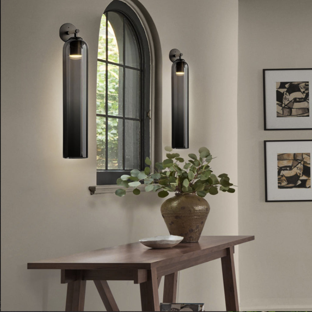 Applique Murale en Verre Cylindrique avec Finition Luxe – Sconce LED Décorative pour Intérieur Moderne