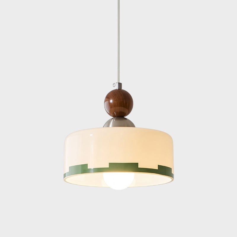 Suspension en Verre et Bois avec Abat-jour Beige