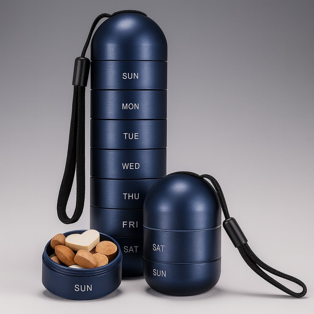 Boîte de rangement | Boîte à comprimés en aluminium avec 7 compartiments | Compacte et résistante aux chocs | Capsovault