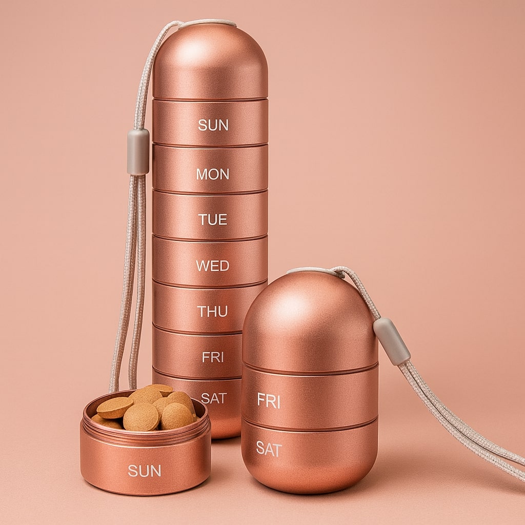 Boîte de rangement | Boîte à comprimés en aluminium avec 7 compartiments | Compacte et résistante aux chocs | Capsovault