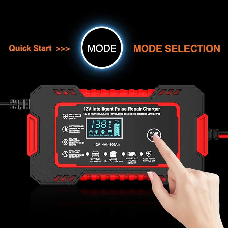 Skanto | Chargeur de Batterie Intelligent 12V 6A pour Voiture | Réparation par Pulsation, Écran LCD & Charge Rapide pour Batteries AGM, Gel & Plomb