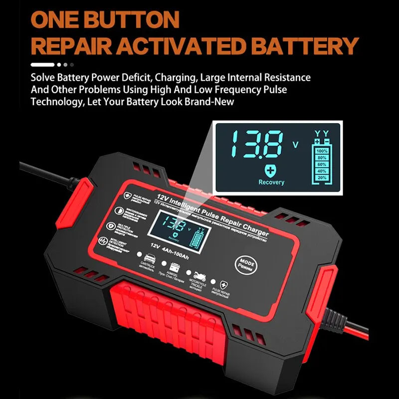 Skanto | Chargeur de Batterie Intelligent 12V 6A pour Voiture | Réparation par Pulsation, Écran LCD & Charge Rapide pour Batteries AGM, Gel & Plomb