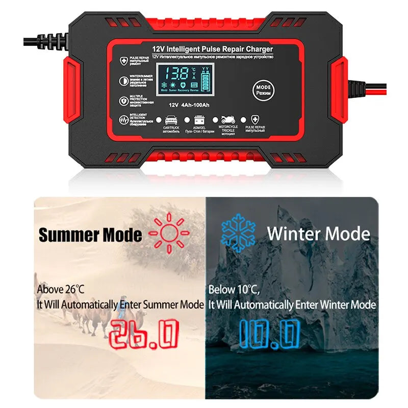 Skanto | Chargeur de Batterie Intelligent 12V 6A pour Voiture | Réparation par Pulsation, Écran LCD & Charge Rapide pour Batteries AGM, Gel & Plomb