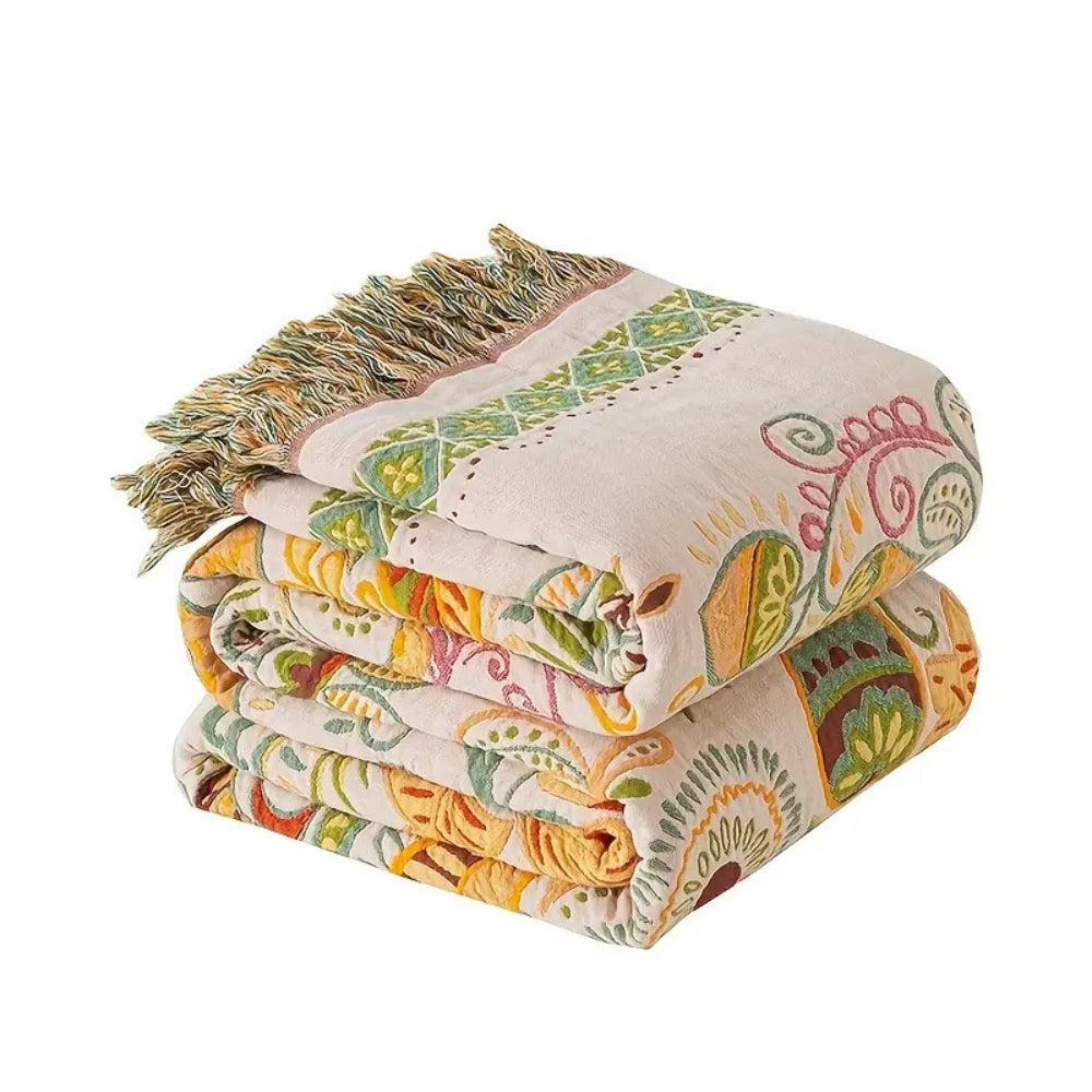 Couverture réversible en coton Boho Feuille d'Automne