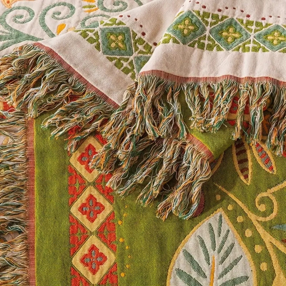 Couverture réversible en coton Boho Feuille d'Automne