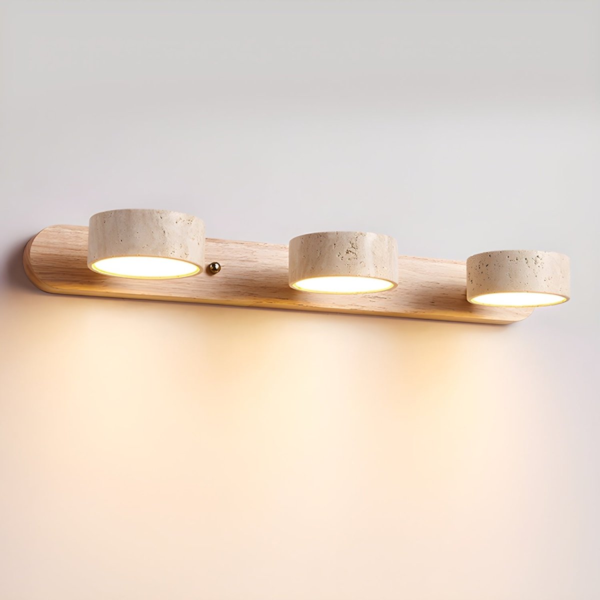 STONELINE - Applique murale LED intérieure conçue avec du travertin naturel et du bois pour une illumination architecturale chaleureuse