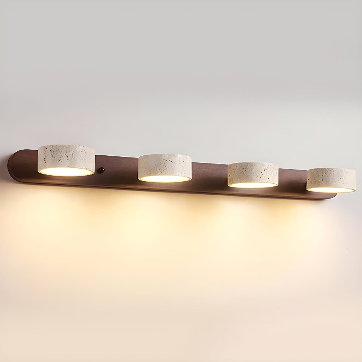 STONELINE - Applique murale LED intérieure conçue avec du travertin naturel et du bois pour une illumination architecturale chaleureuse
