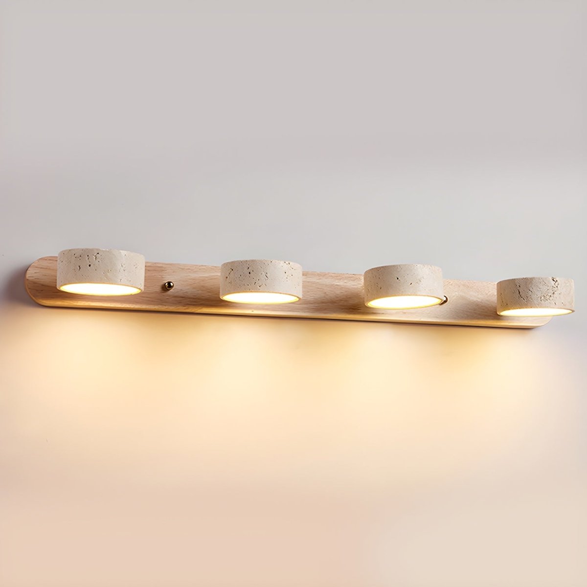 STONELINE - Applique murale LED intérieure conçue avec du travertin naturel et du bois pour une illumination architecturale chaleureuse