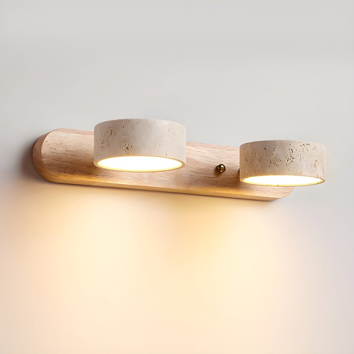 STONELINE - Applique murale LED intérieure conçue avec du travertin naturel et du bois pour une illumination architecturale chaleureuse