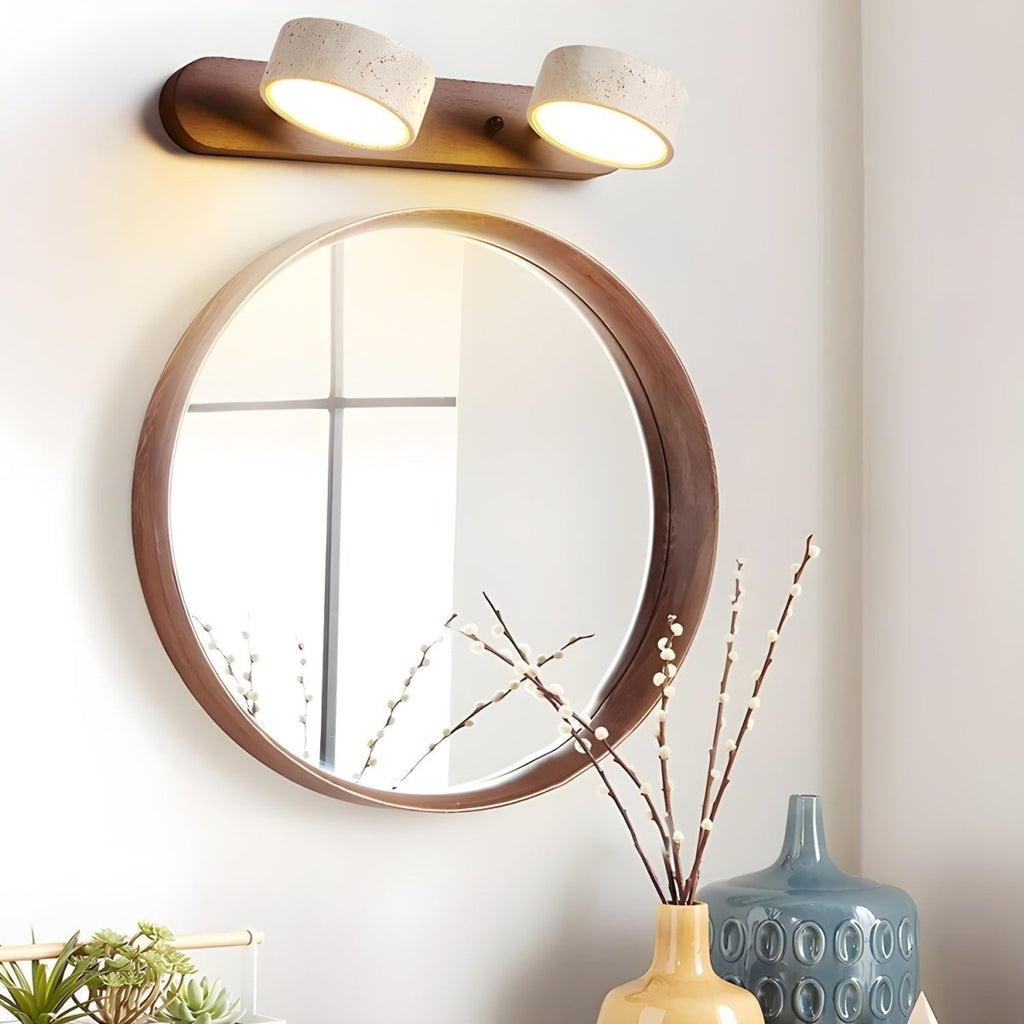 STONELINE - Applique murale LED intérieure conçue avec du travertin naturel et du bois pour une illumination architecturale chaleureuse