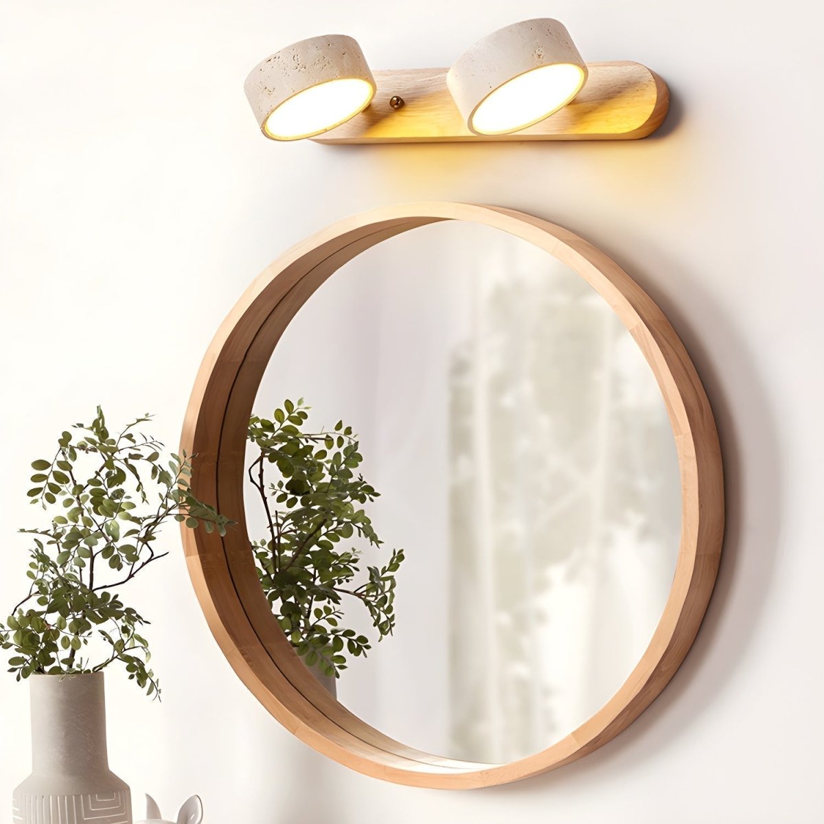 STONELINE - Applique murale LED intérieure conçue avec du travertin naturel et du bois pour une illumination architecturale chaleureuse