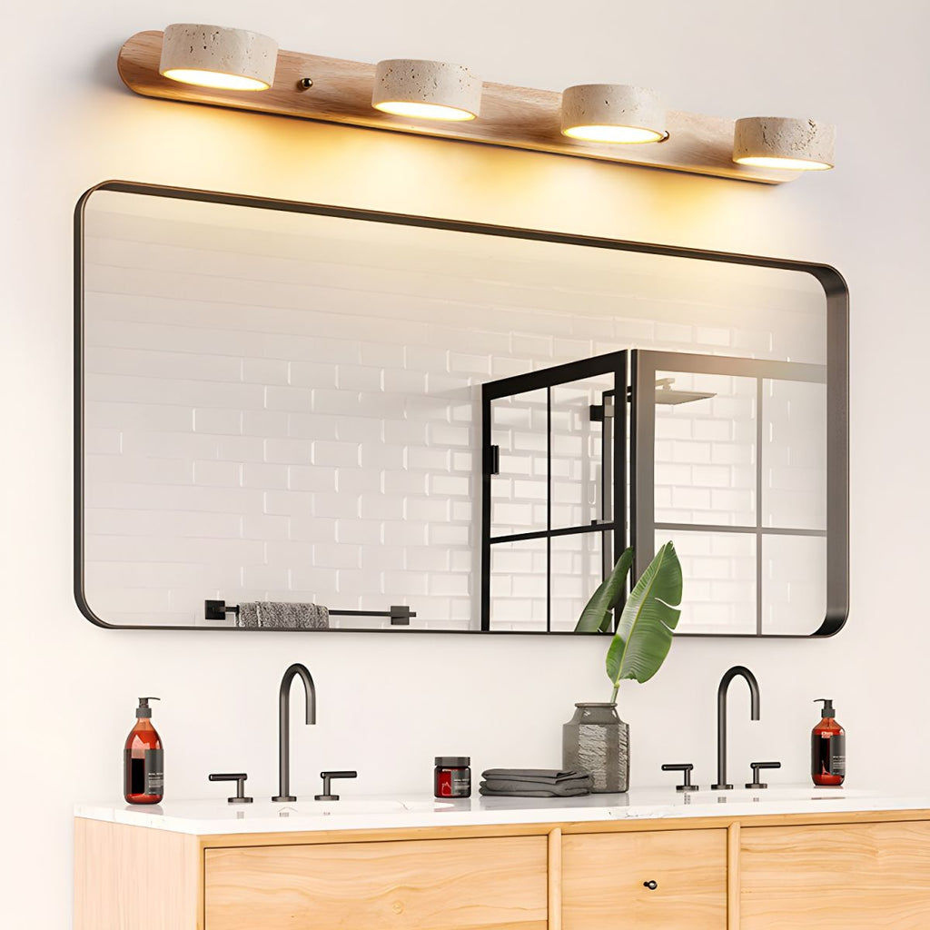 STONELINE - Applique murale LED intérieure conçue avec du travertin naturel et du bois pour une illumination architecturale chaleureuse