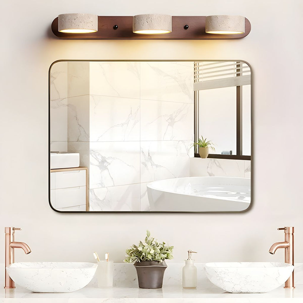 STONELINE - Applique murale LED intérieure conçue avec du travertin naturel et du bois pour une illumination architecturale chaleureuse