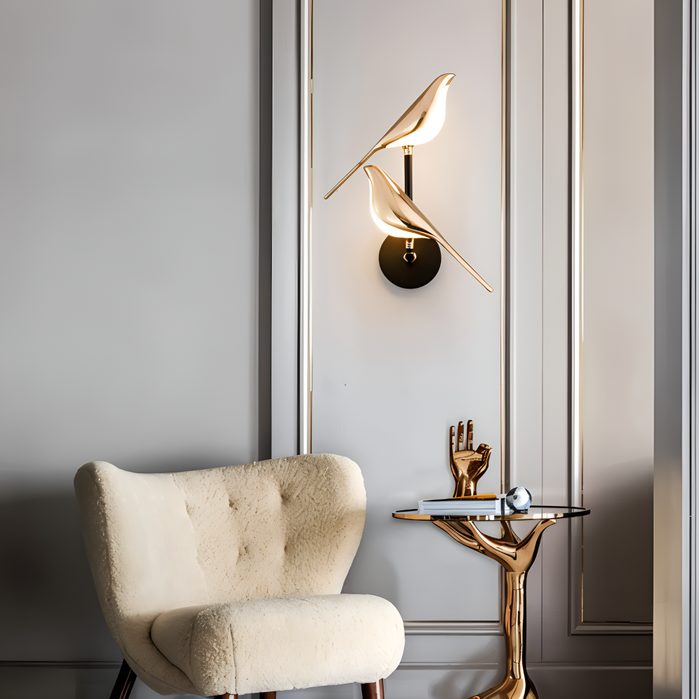 Orivelle – Applique Murale Dorée avec Design de Oiseau Rotatif et Lumière LED