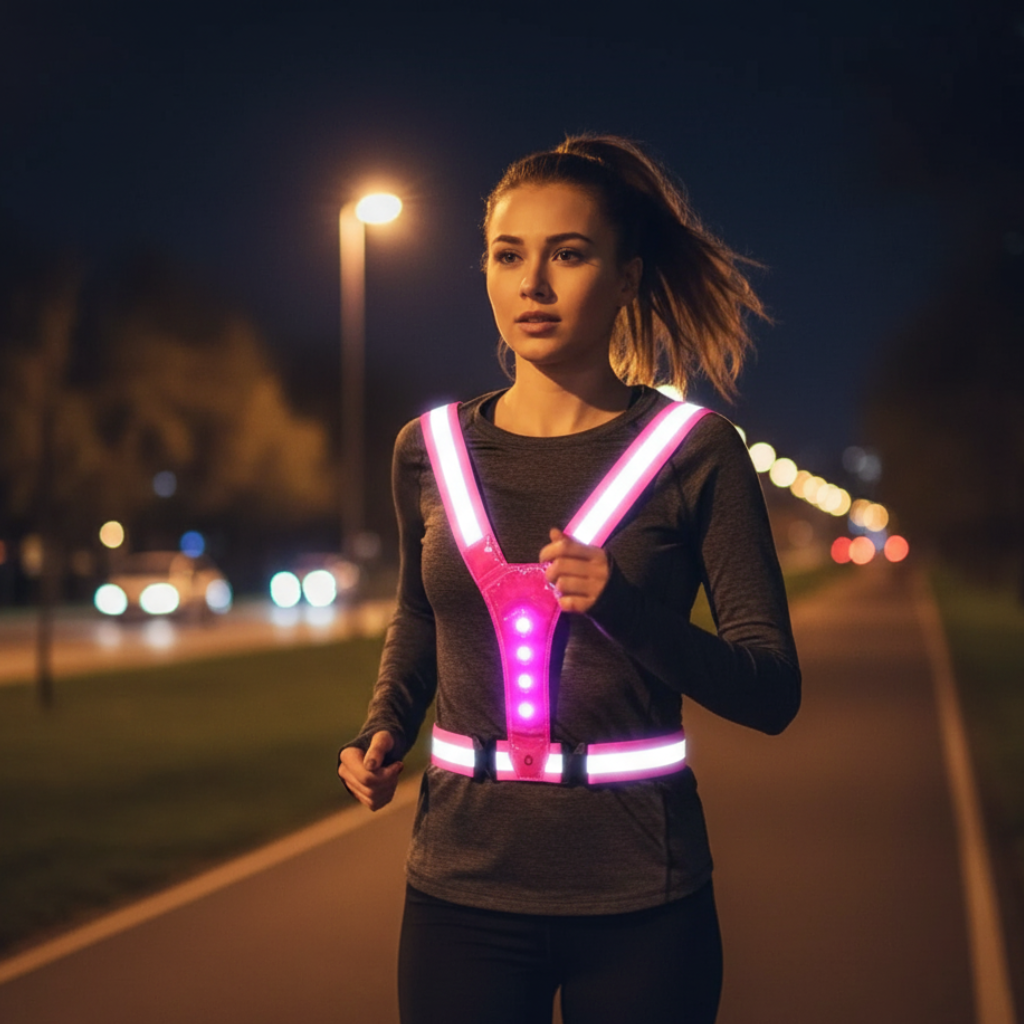 RUNSPARK – Gilet LED réglable – 3 modes pour un entraînement nocturne en toute sécurité