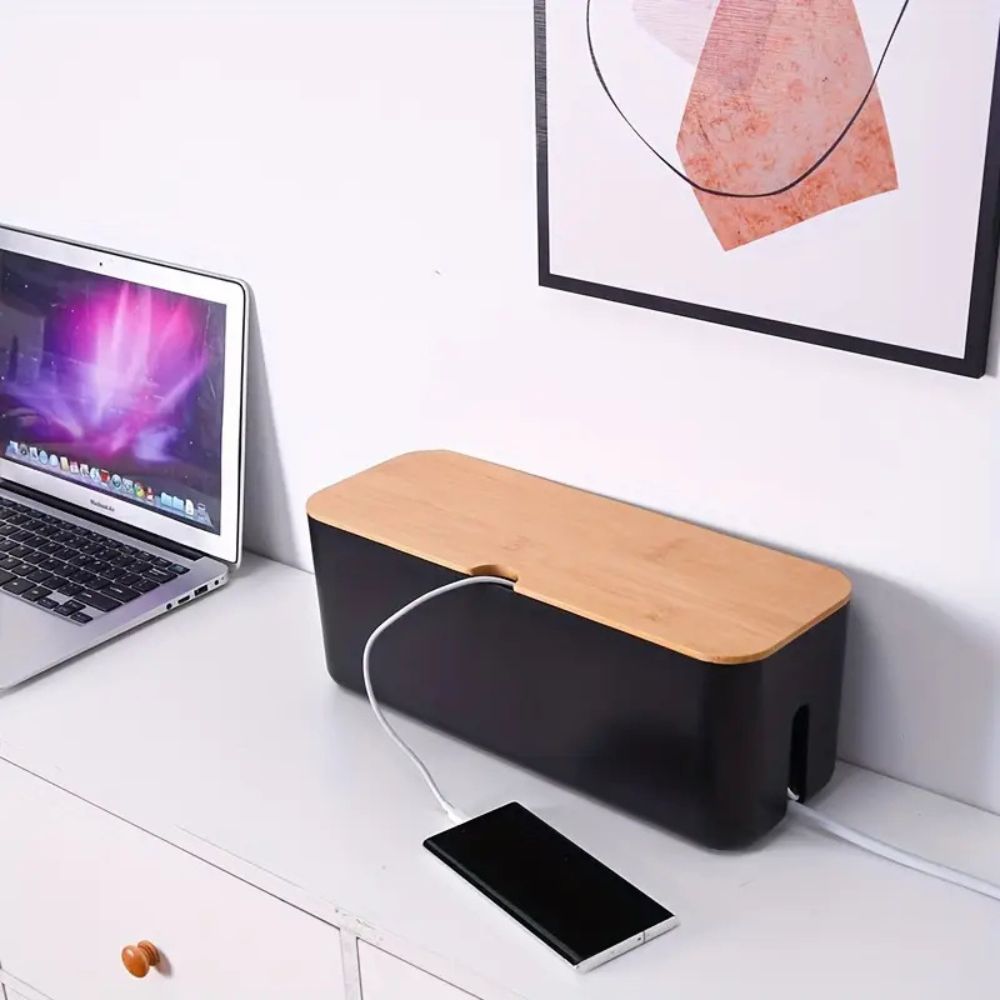 BAMBOOCON - Boîte de gestion de câbles en bambou élégante pour bureau et maison