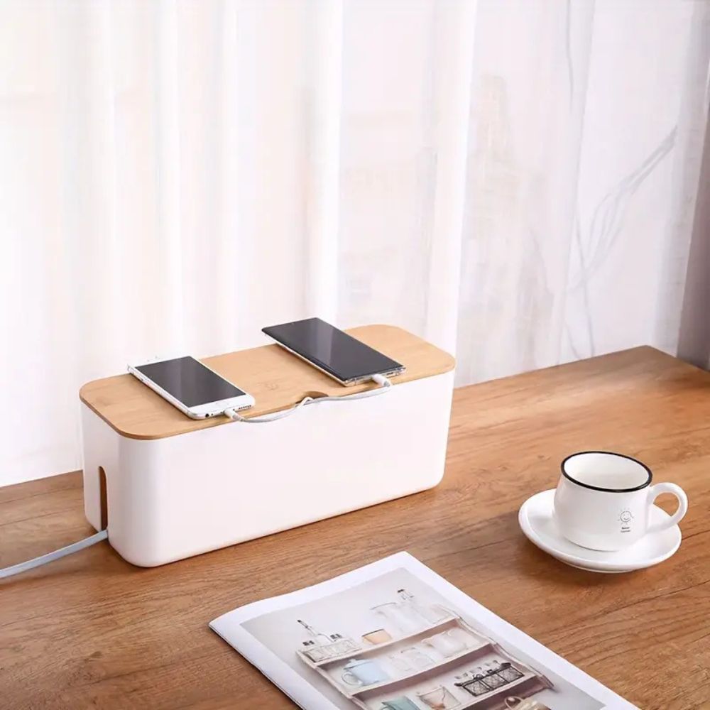 BAMBOOCON - Boîte de gestion de câbles en bambou élégante pour bureau et maison