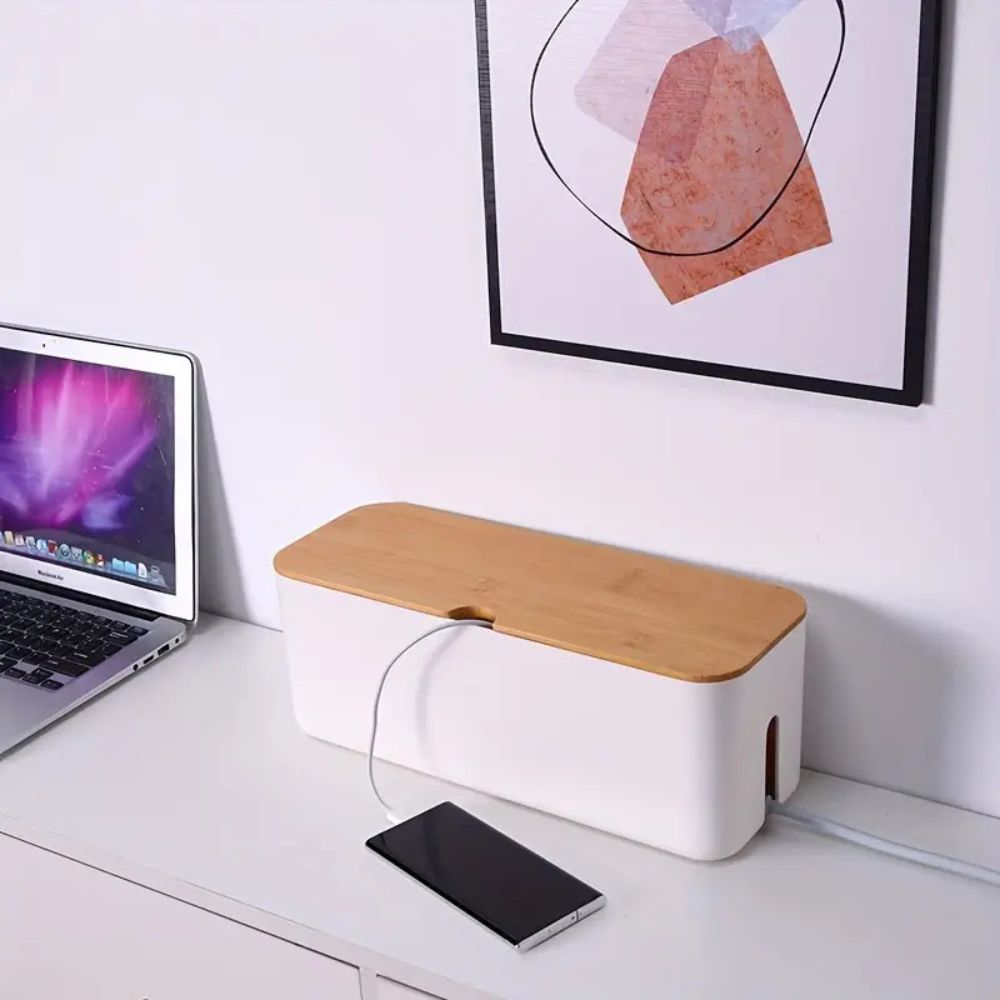 BAMBOOCON - Boîte de gestion de câbles en bambou élégante pour bureau et maison