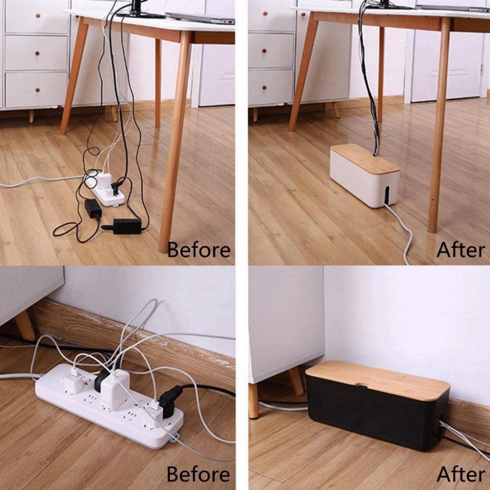 BAMBOOCON - Boîte de gestion de câbles en bambou élégante pour bureau et maison