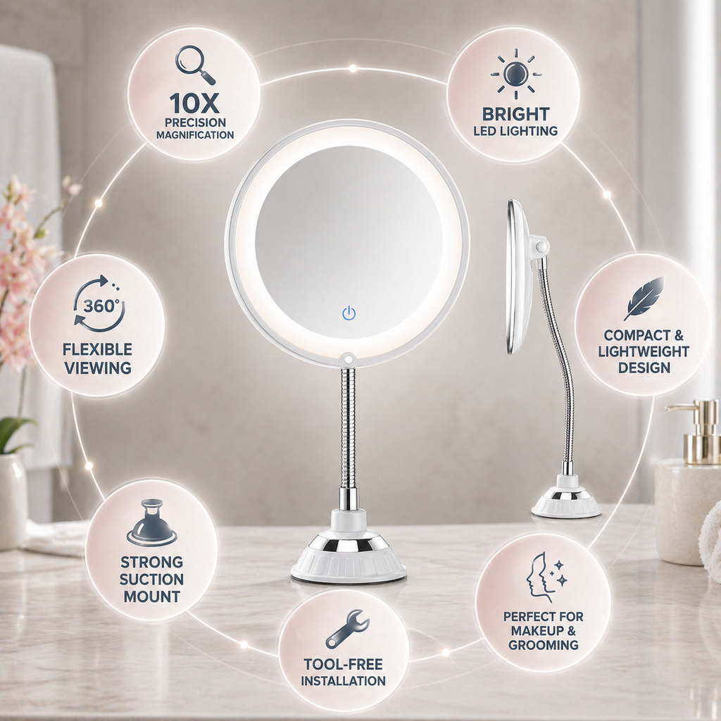 REFLECTIX – Miroir de maquillage grossissant mural pour une vue rapprochée claire