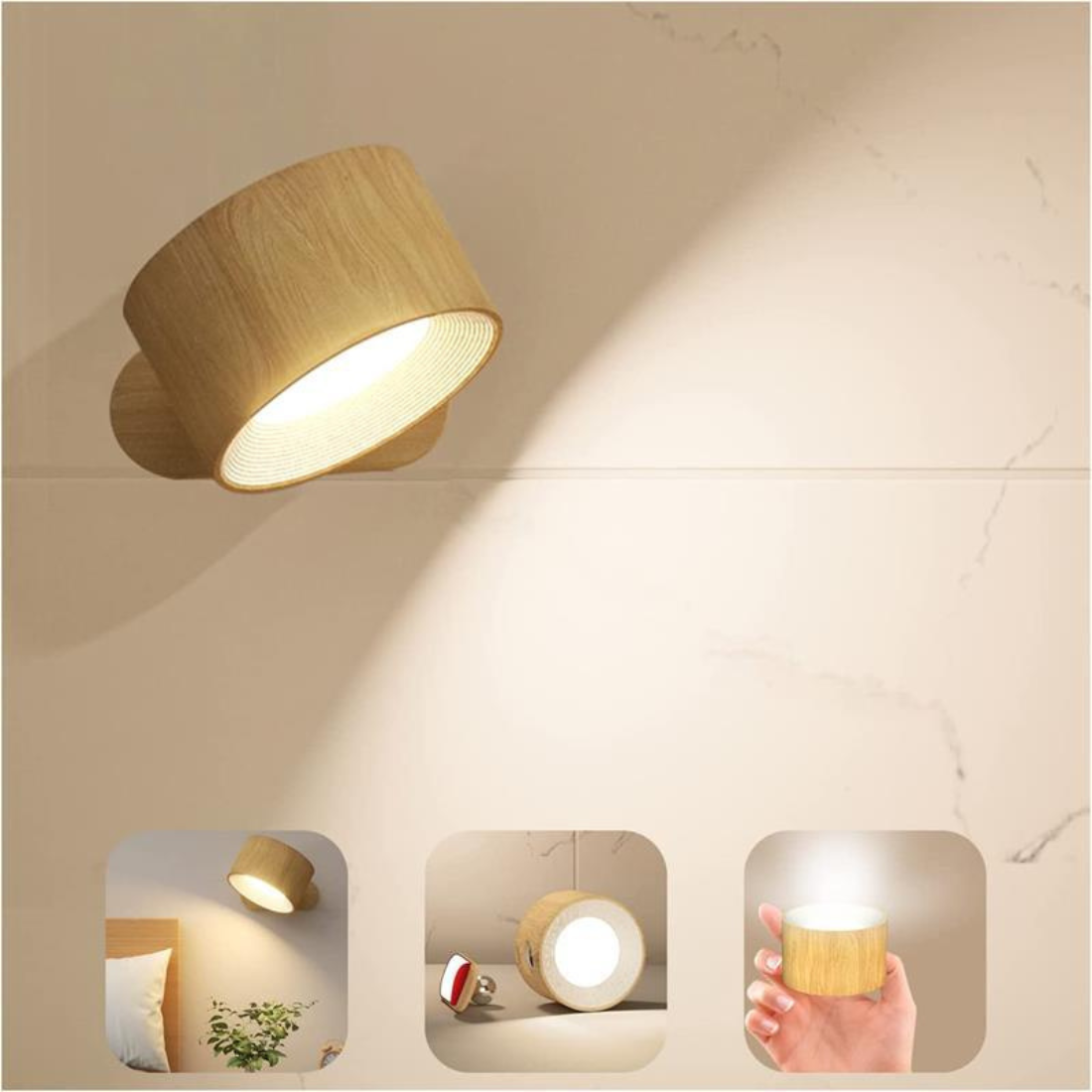 Lampe murale rechargeable – pivotante à 360°, sans fil et polyvalente